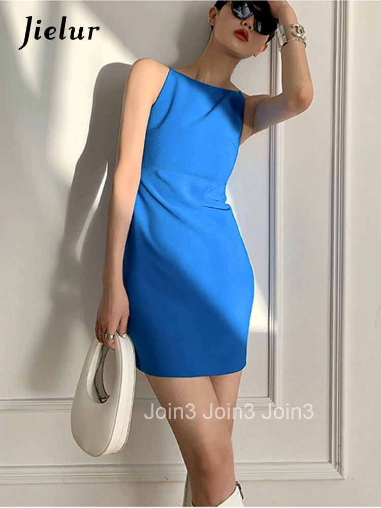 Jielur Summer Women New Spaghetti Strap Elegant Party Mini Dress Female Fashion Sexy Ladies Sleeveless Clothes