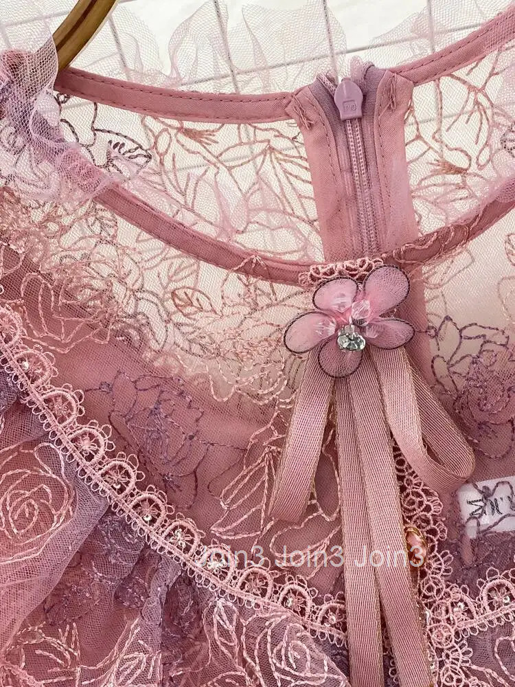 Autumn Luxury Flower Embroidery Mesh Patchwork Sequined Tweed Dress Women Ruffled Petal Sleeve Bow A Line Short Party Dresses