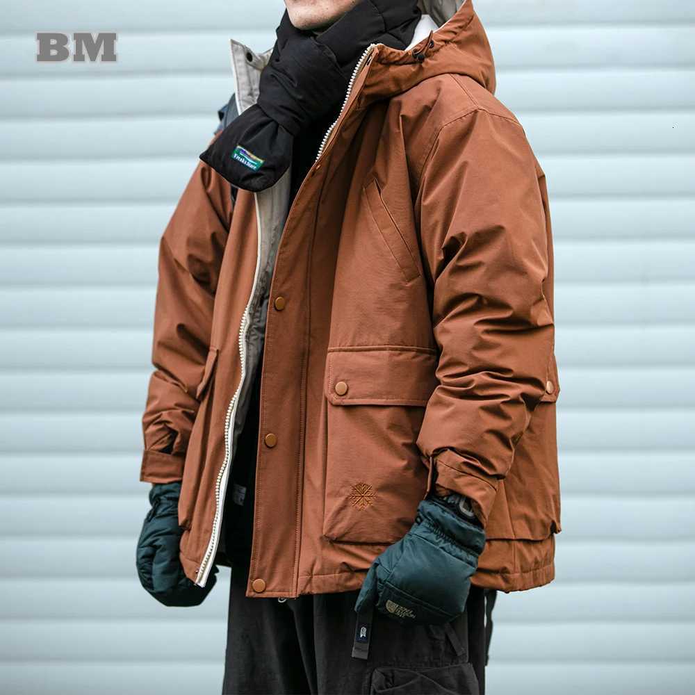 Winter Outdoor Hooded Cargo Down Jacket For Men Clothing Korean Streetwear Thick Windproof Jacket Harajuku Casual Coat Male W250806