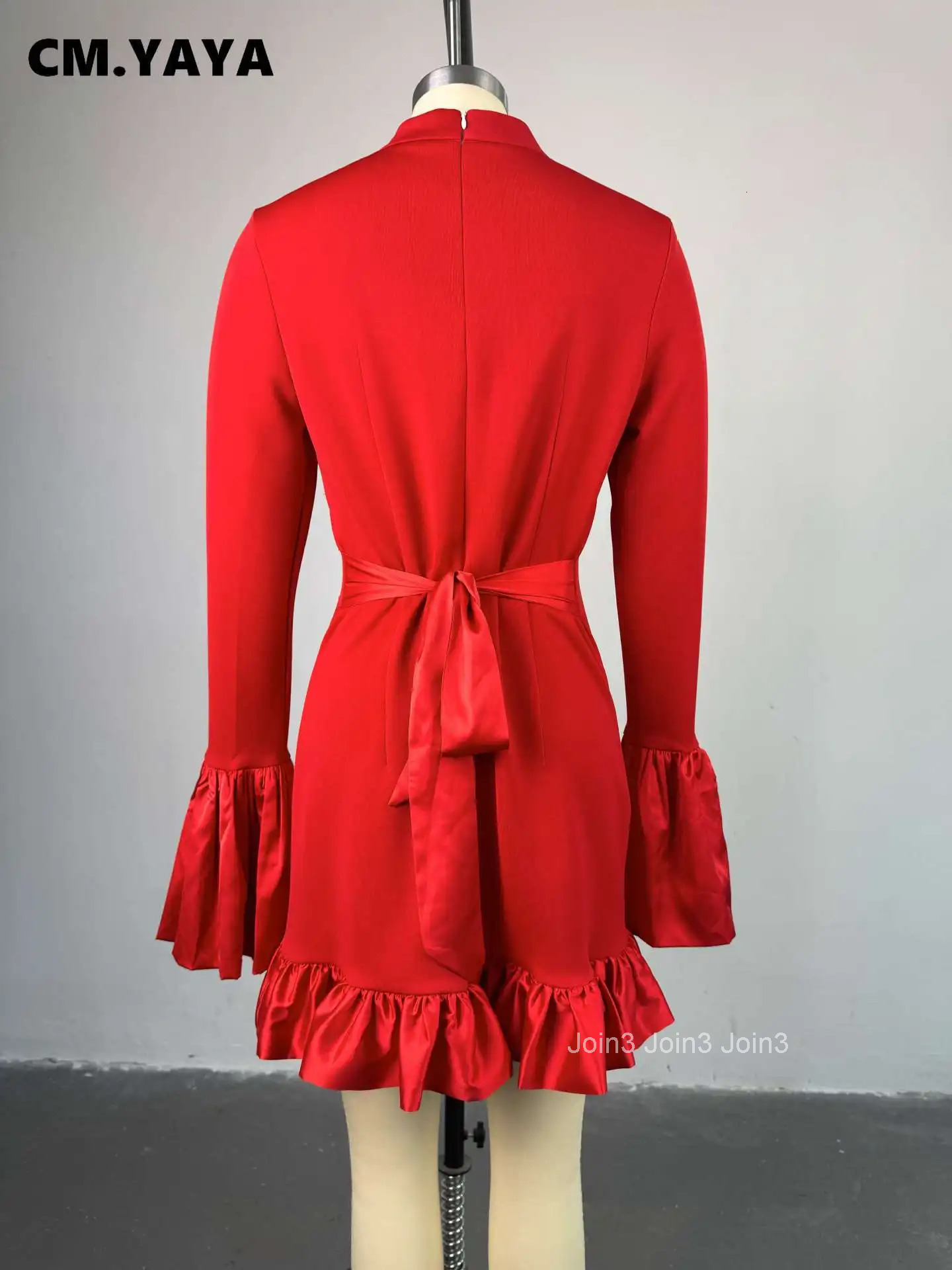 CM.YAYA Women O-neck Long Flare Sleeve Ruffles Mini Dress Spring Sweet Sexy Birthday Evening Night Party Vestidos Dresses