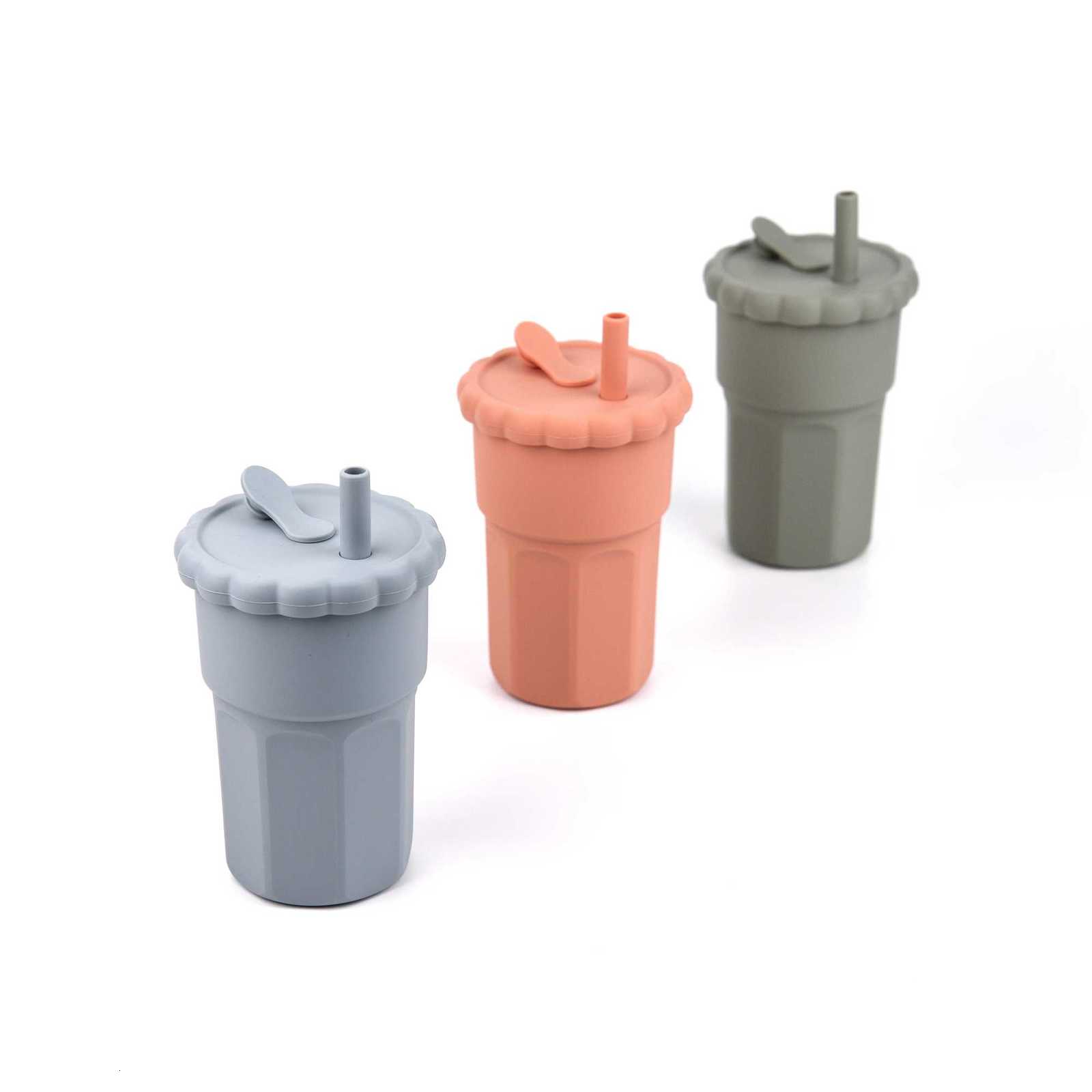 500ML-1PCS Silicone Straw Cup Big Size Food Grade Silicone Leakproof Learning Straw Cup X250806