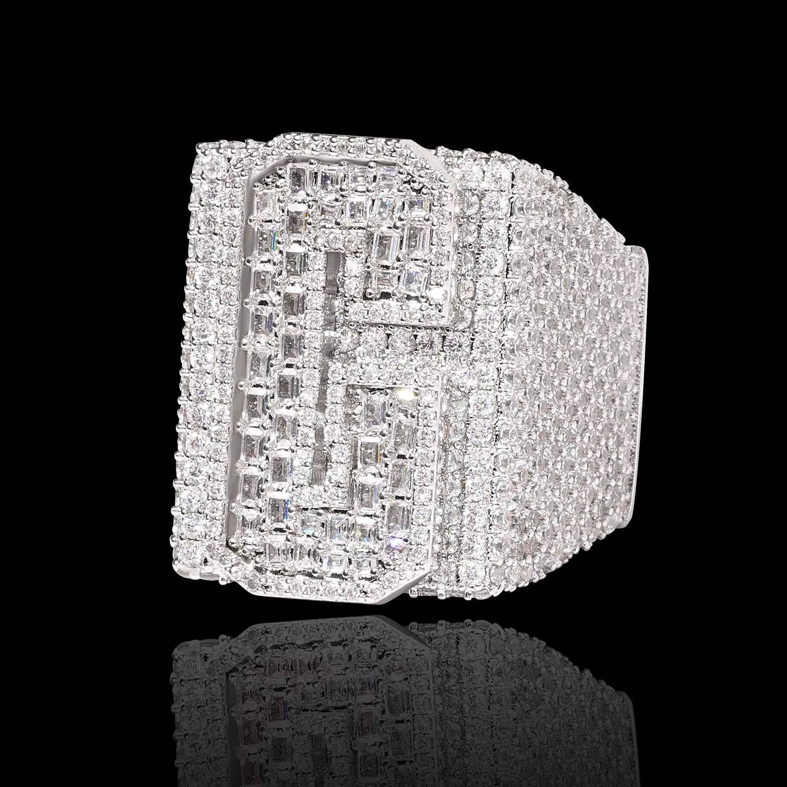 Luxury Square Custom Number Letter Brass With 18K Gold Plated Men Rings Full 5A Zircon Diamond Hip Hop Single Letter Ring