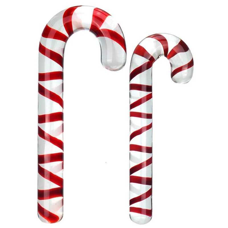 Glass Anal Butt Plug Christmas Gift G-spot Anal Masturbating Clear Sleek Candy Cane Dildo Christmas Decorations Erotic Toys XJ250806