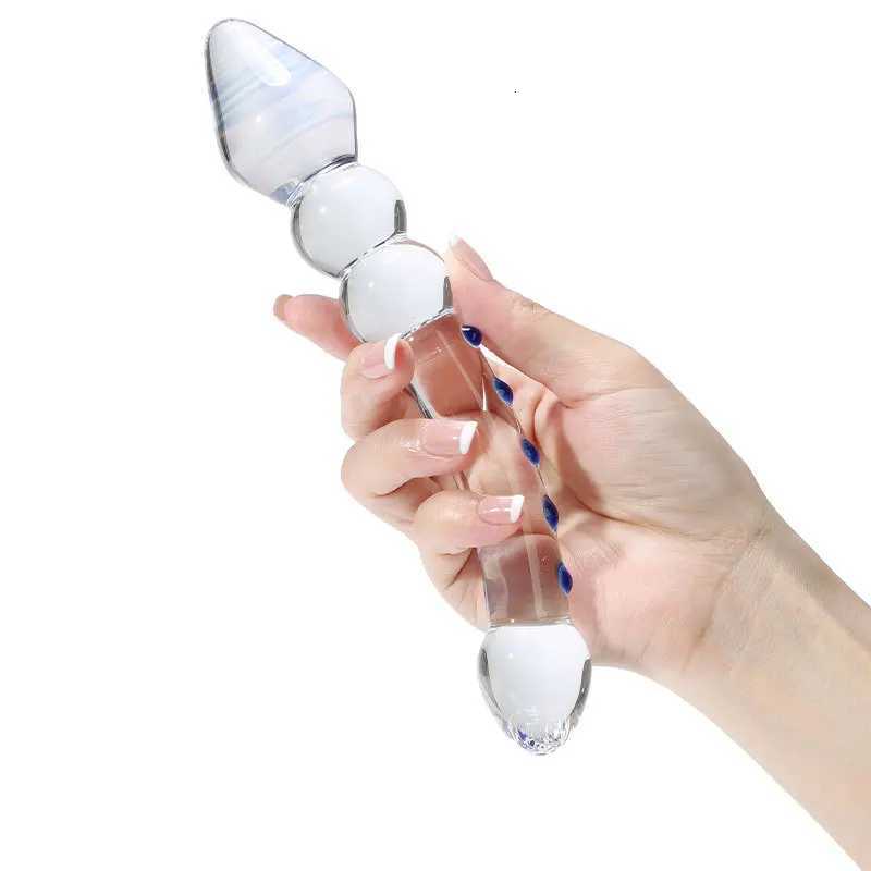 Double Ended Crystal White Pyrex Glass Dildo Artificial Penis Granule Spiral G Spot Massager Adult Toys Sex Toys for Women Gay XJ250806