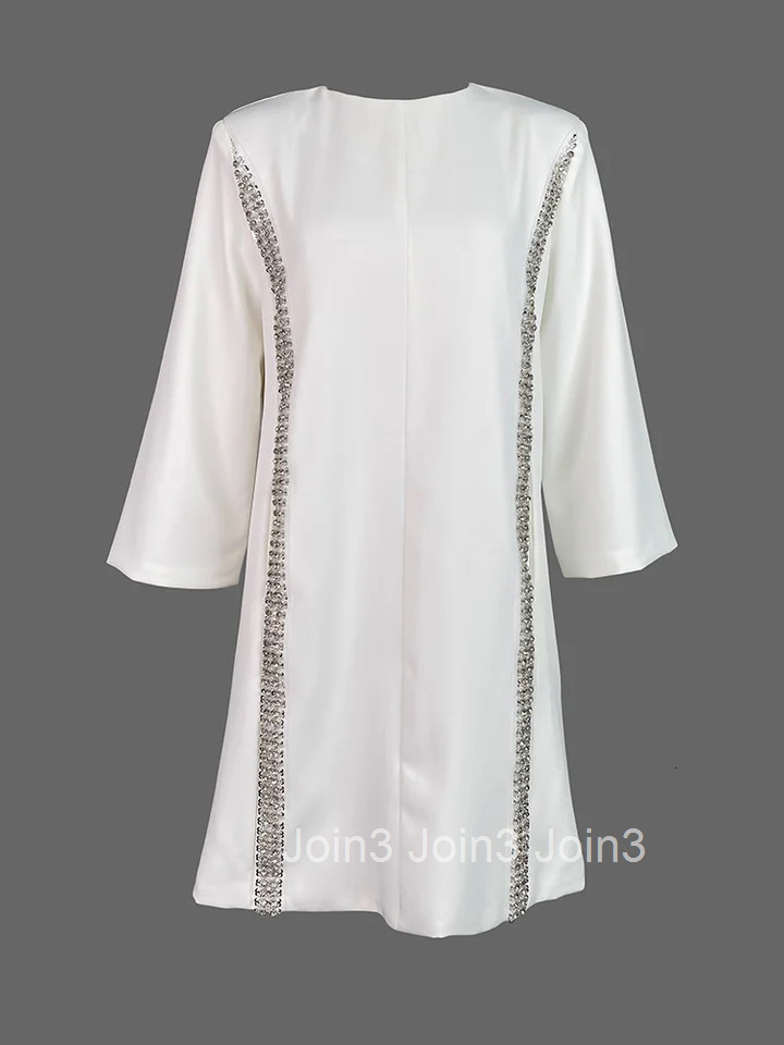 Summer Dresses Woman Sequined Mini Dress plus Fashion Loose Zipper Pocket Round-neck White Adult Costume Female