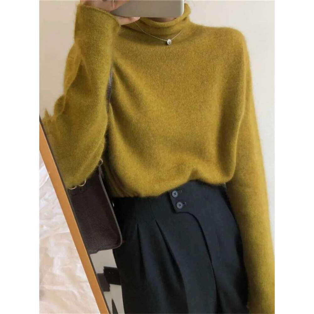 Fall And Winter Pile Cashmere Women's Loose Pullover Slim High Neck 100% Wool Sweater Base 250806