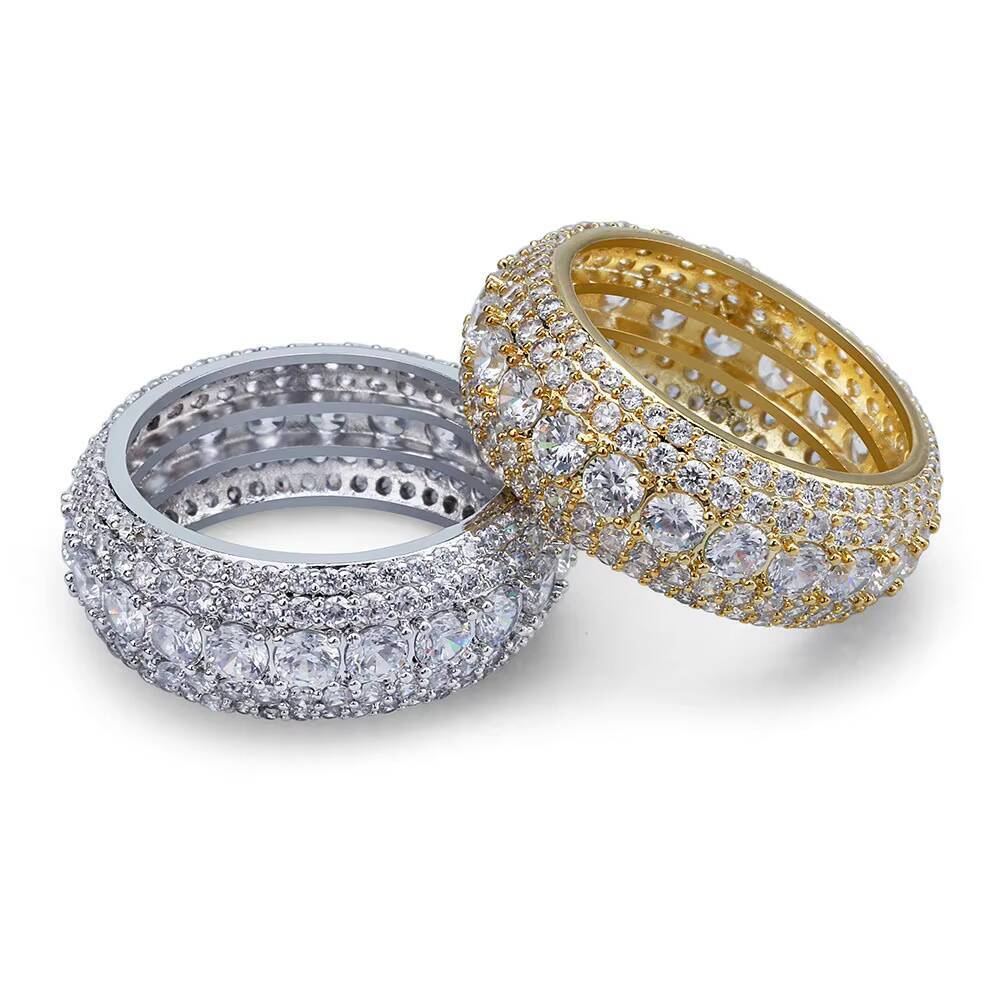 HipHop Mens Iced Out Cubic Zirconia Bling Round Ring Golden Silvery Color CZ Jewelry Rings Gifts