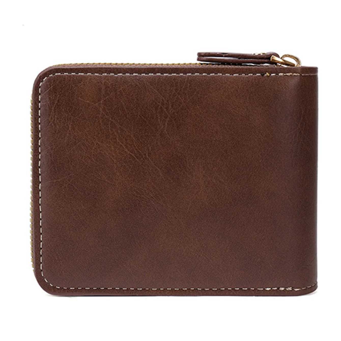 Men High Quality PU Leather Vintage Small Wallet Short Horizontal Zipper Coin Pocket Tri-fold Card Case Purse Mens WalletXJ250806