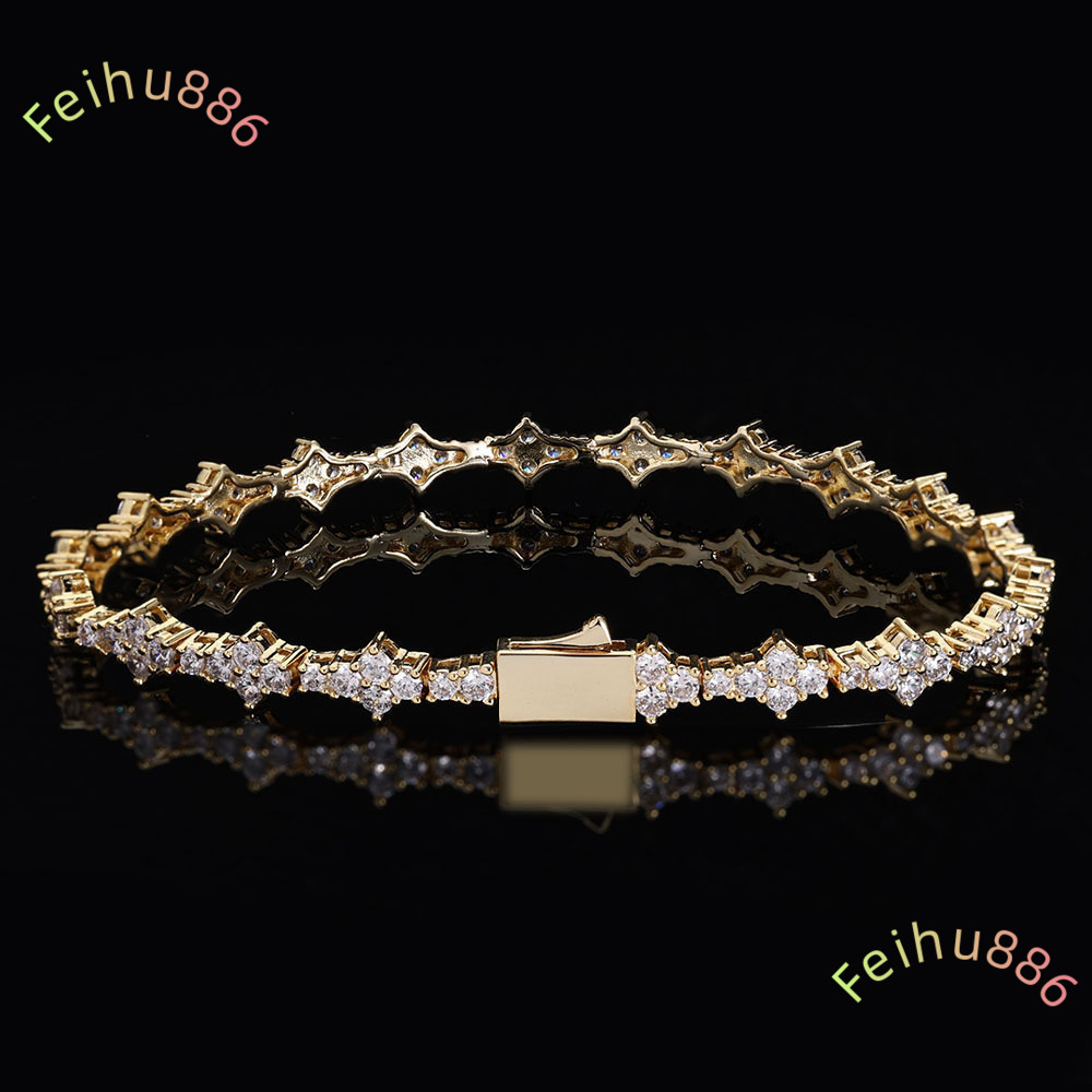 European American Hip-Hop 6.5mm Moissanite Tennis Bracelet Spring Buckle Cross-Border Personalized Couple Jewelry Fashion Bangles