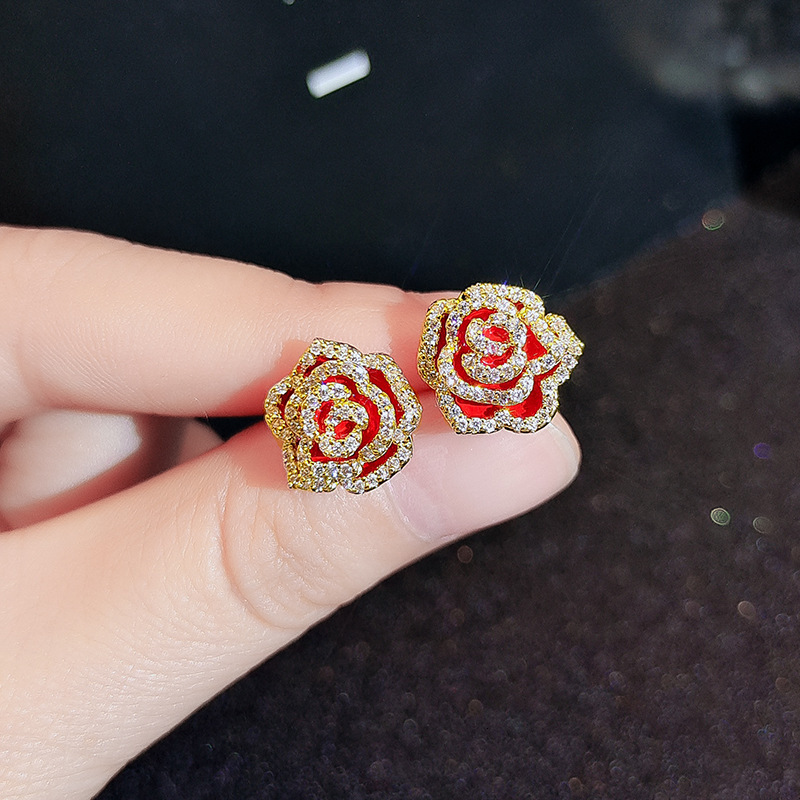 Free Shipping Designer Women's Luxury Jewelry S925 Silver Needle Elegant And Fashionable Diamond Inlaid Two-way Wearing Earrings Rose Tassel Ear 