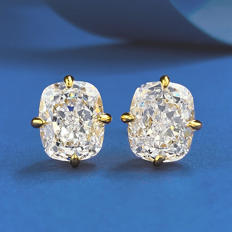 Hui Zhi Yi Jewelry New S Sier Gold-Plated High Carbon 8*10 Cut Zircon Stud Earrings Simple Women