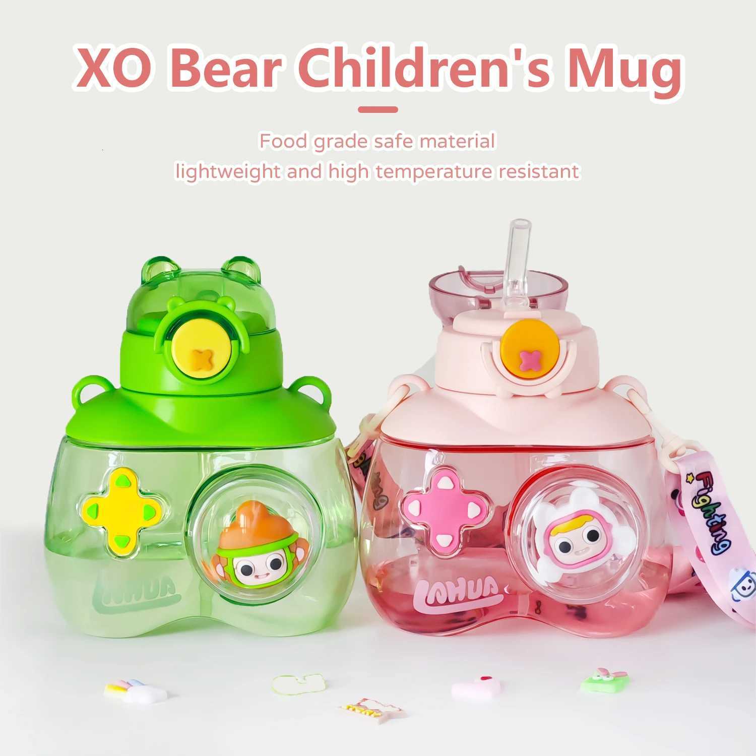 750ml Cute Bear Mug Kids Creative 3D Large Capacity Sports Water Bottle Portable Straw Mug Silicone Straw With Strap X250806