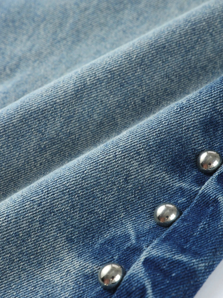 Bead Womens Denim Jean Loose High Waisted Pockets Zipper Allmatch Straight Leg Trouser Female 2025 Y2k Street Lady Outwear 250806