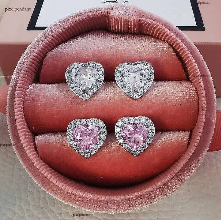 Choucong Simple Fashion Stud Earring Jewelry Sterling Sier White Pink 5A Cubic Zircon Heart Shape Dia Promise Gemstones Women Hollow Earrings 2025