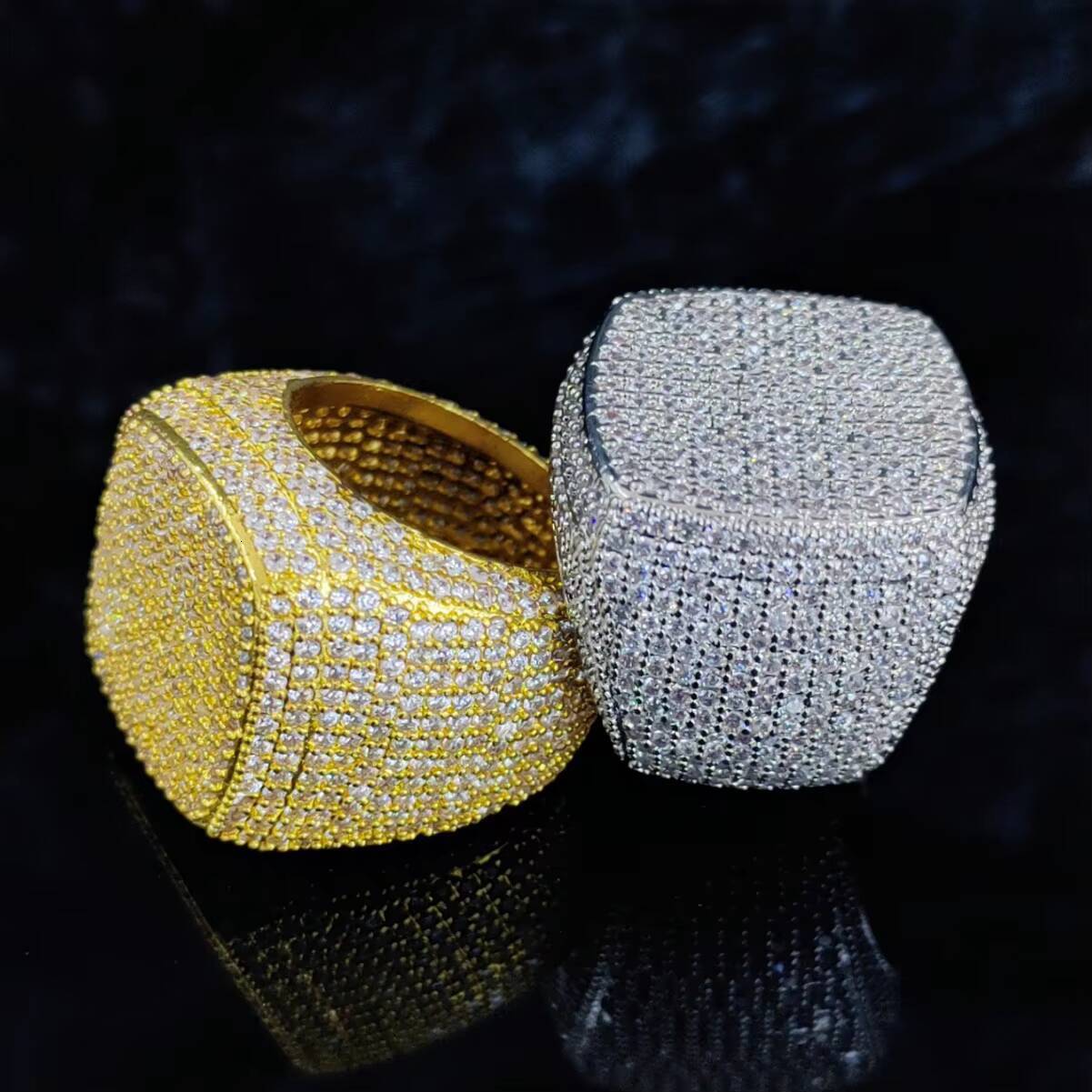 Hip Hop Large Square Ring Fashionable Personality Trendy Full Diamond Copper Inlaid