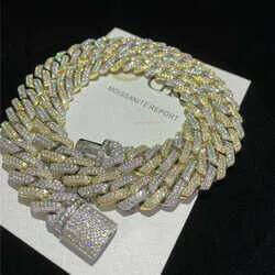 Passed the 100% dia test14mm Two Tone Vvs Necklace Sterling Sier Hip Hop Jewelry Moissanite Dia Cuban Link Chain