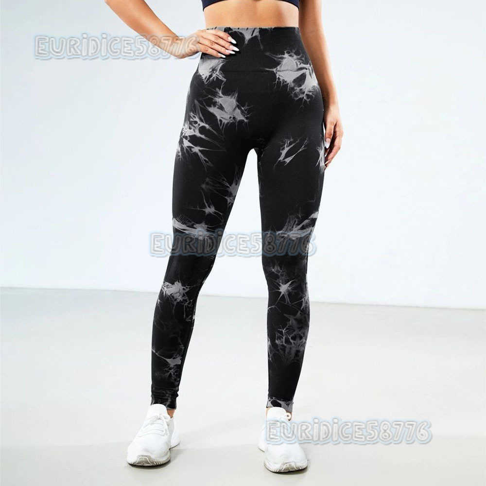 Seamless Knitted Tie-dye Yoga Pants Super Elastic Tight-fitting Body Shaping Peach Lift High Waist Fitness Sports Long Pants Wholesale H250806