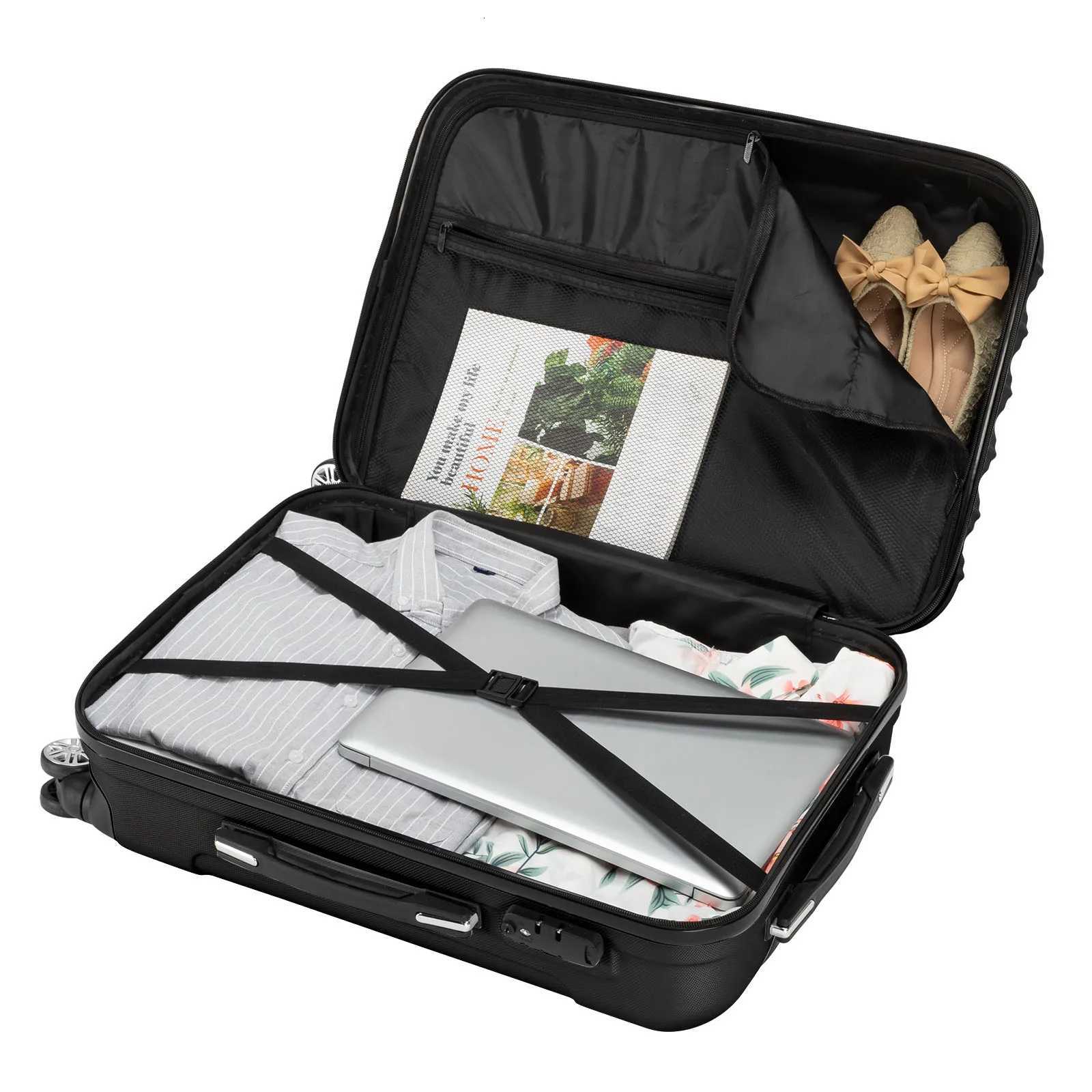 4 Piece Luggage Sets ABS Durable Suitcase Sets with Double Wheels and TSA Lock Black W250805