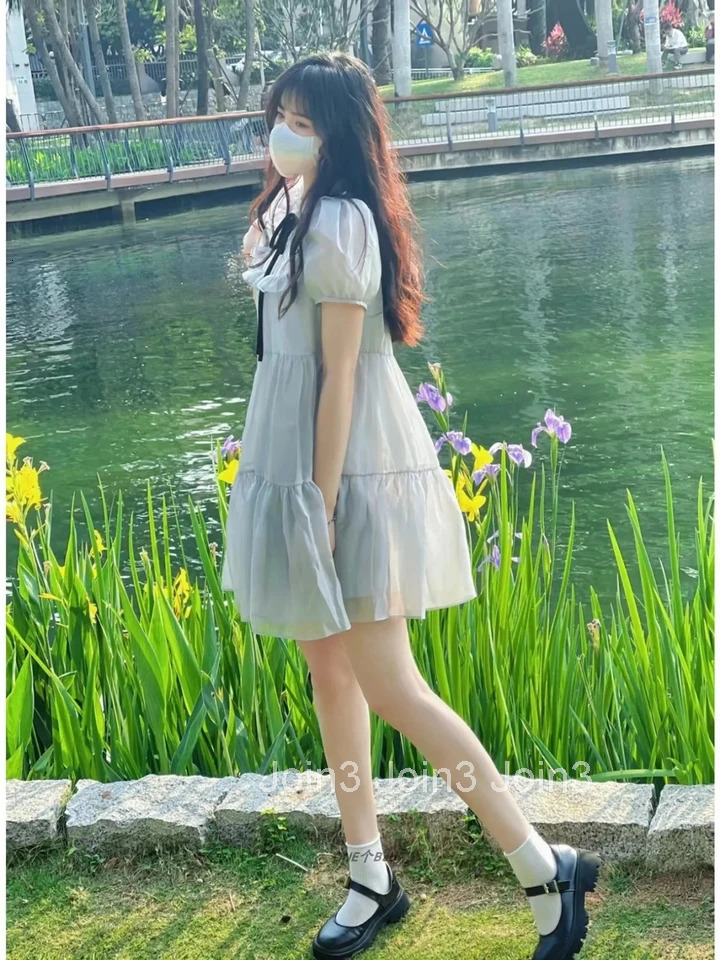 Mesh Dress Womens Spring Summer New Japanese Splice Cuteore Dresses Fashion Elegant Sweet Chiffon Dress Womens