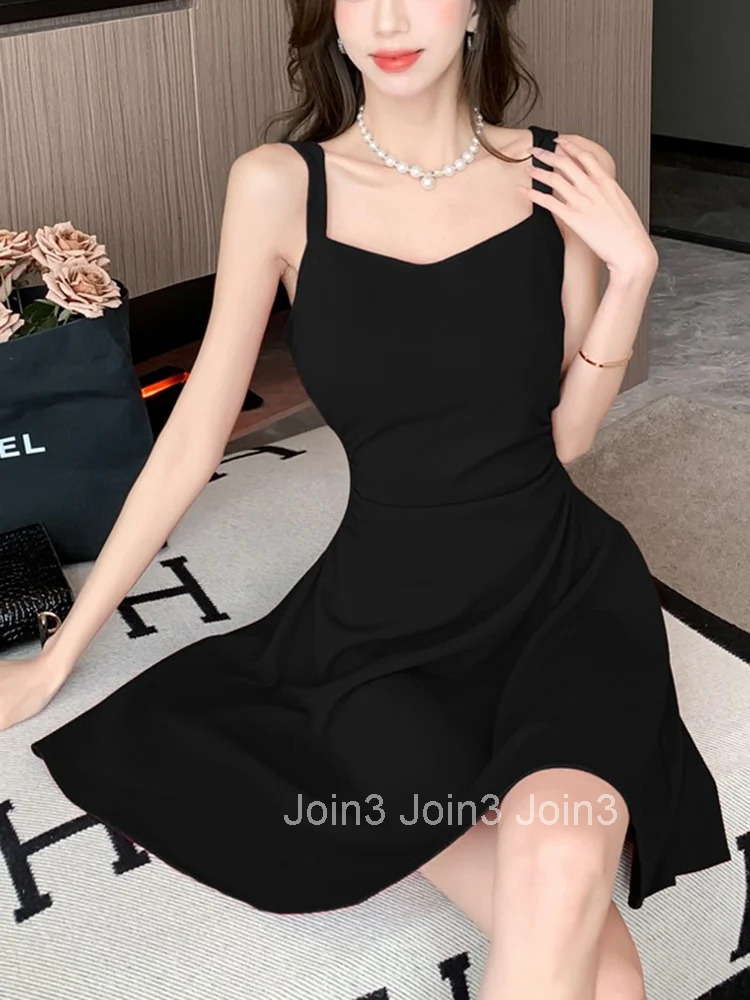 Women Classic Black White Suspender Dress Elegant Lady Daily Temperament A-line Mini Dresses Female Fashion Party Waist Dress