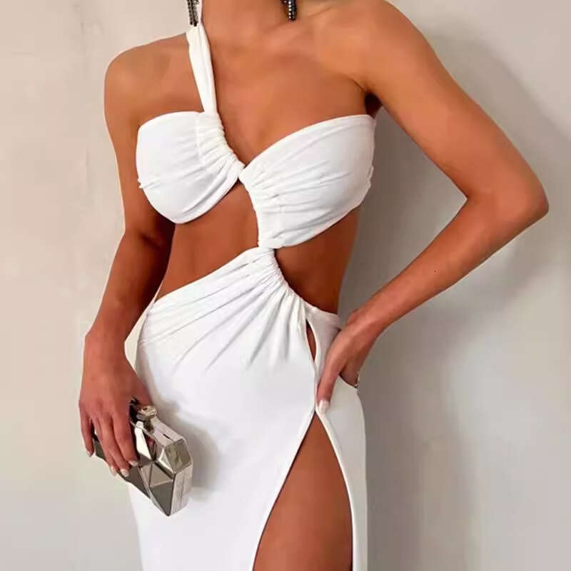 Women's Summer New Solid Color Sleeveless Slit Sexy Backless Irregular Dress 661 B5