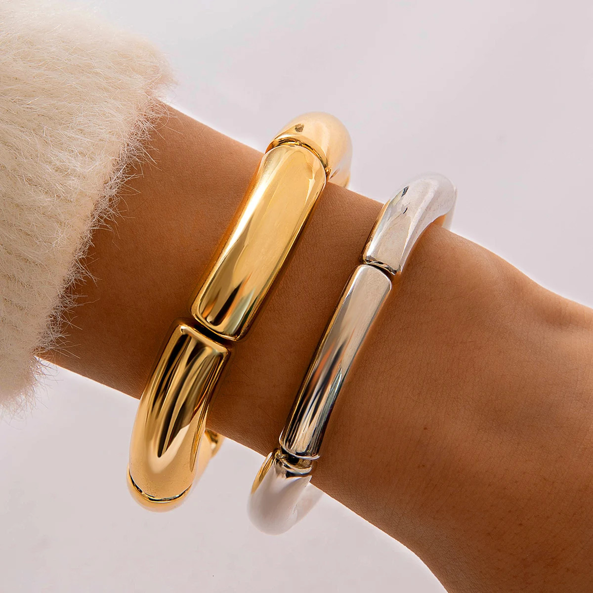 Tocona Trendy Bamboo Section Bracelet Gold Silver Colour For Women Boho Bracelets Set Wristband Jewelry Accessories 250805