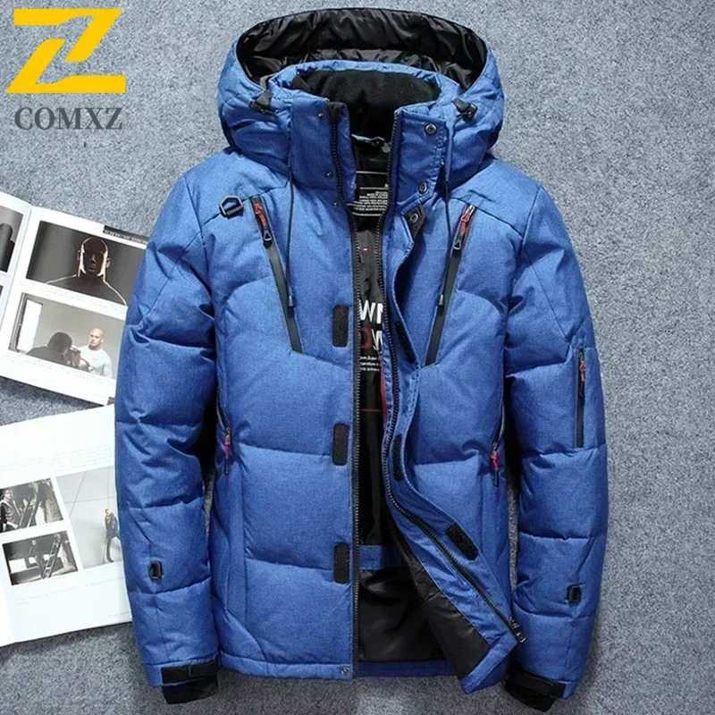 Winter Thickened Mens Down Jacket Climbing Hunting Hooded Warm White Duck Down Coat Mens Casual Lightweight Down Jacket Skiing W250806