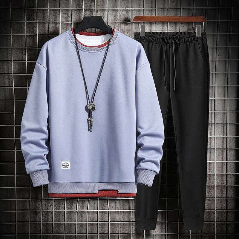 Designer Leisure High Quality Men's Clothing two piece sweatshirt men's suit spring and autumn new version round neck bottoming casual long 