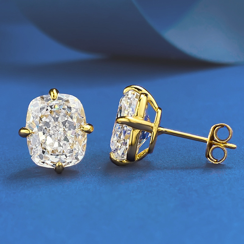 Hui Zhi Yi Jewelry New S Sier Gold-Plated High Carbon 8*10 Cut Zircon Stud Earrings Simple Women