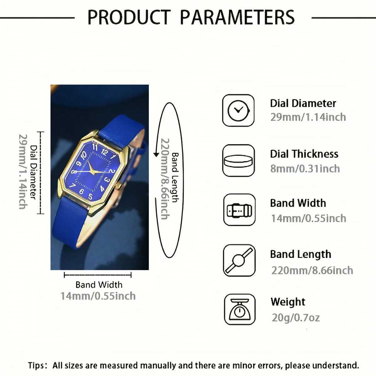 5/4/1PC Square Womens Set Leather Strap Ladies Quartz Wrist Ring Necklace Earrings Bracelet Jewelry Set Gift (No Box) W250806