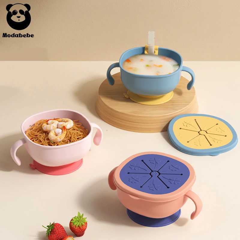 2PCS Straw Baby Sucker Bowl Baby Snack Bowl Tableware for Kids Waterproof Suction Bowl Children Dishes Kitchenware X250806