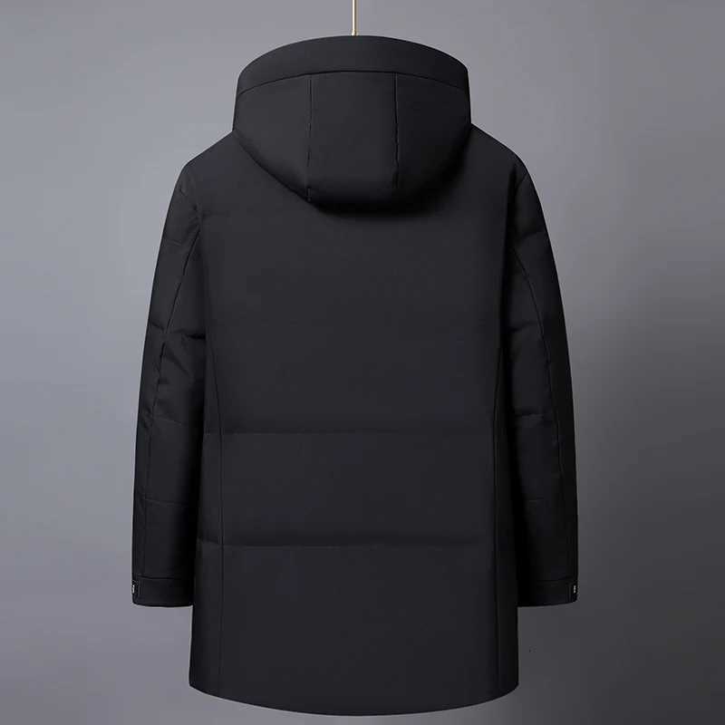 2025 Winter Mens Business Casual Warm Hooded Duck Down Jackets Solid Color Puffer Coats Loose Windproof Thick Parkas W250806