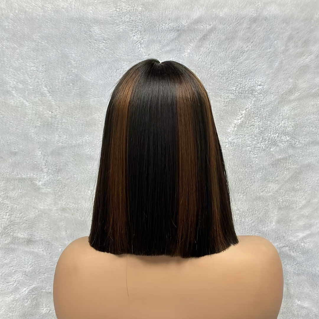 3x1 Lace Bone Straight Bob Super Double Drawn #1B/4 Highlight Brown Black Piano Color Vietnamese Virgin Raw Human Hair Fringe Bangs BOB Wig