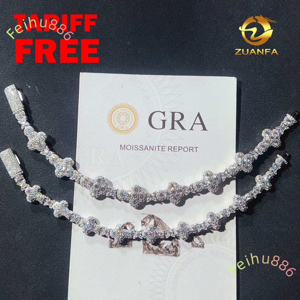 Iced Out Jewelry 925 Sterling Silver GRA Certificate Diamond Moissanite Cuban Link Chain Cross Bracelet