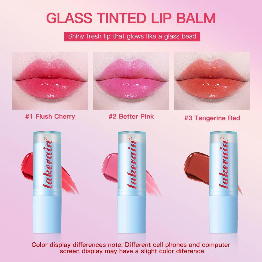 Lakerain 3 Colors Glass Lip Balm Light Cherry Red Lasting Lipstick Natural -cracking Lip Care Beauty Cosmetics 250805