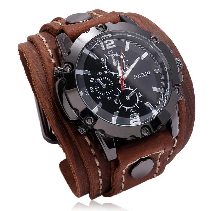 Vintage Men Quartz Big Dial High Quality Cowhide Leather Strap Wristwatch for Men W250806