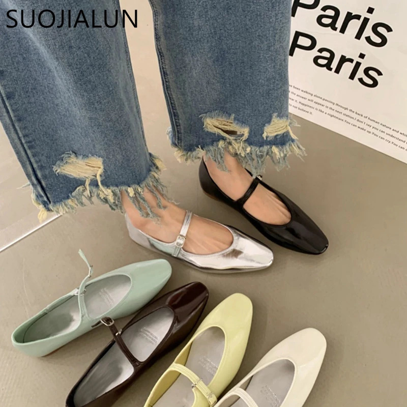 SUOJIALUN Summer Women Flat Shoes Fashion Shallow Ladies Casual Soft Mary Jane Shoes Outdoor Dress Flat Ballet Shoes 250731