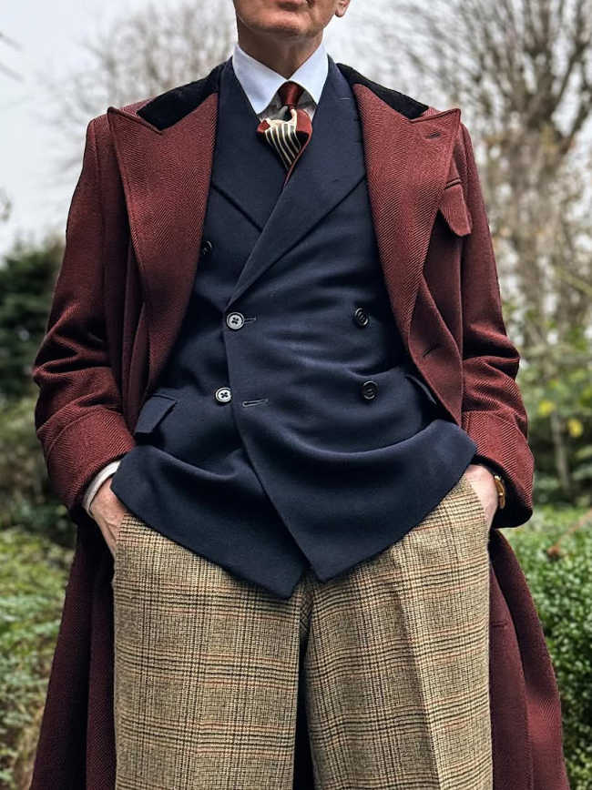 Vintage Men's Overcoat Single Breasted With Belt Coat Casual Business Formal Winter Warm Coat Customized