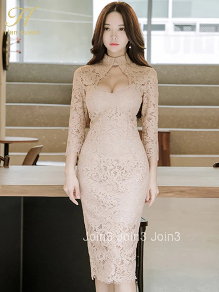 Hot Sale Sexy Hollow Out Vintage Lace Vestidos Simple Work Casual Dress Women Office Bodycon Sheath Pencil Dresses