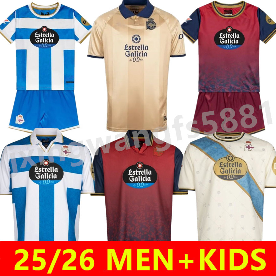 25 26 Deportivo La Coruna Kit de chemise de football de soccer de football pour enfants masculin 2025 2026 Home Away Perez Yeremay 25th Anniversary men kids kit