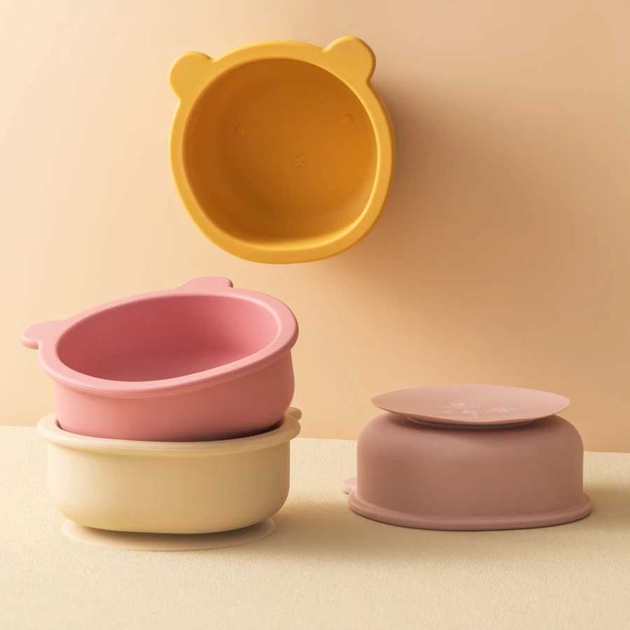 1PC Silicone Baby Tableware Suction Dinner Set Eating Training Baby Supplies Cartoon Cute Bear Shape Bowl Toddler Tableware X250806