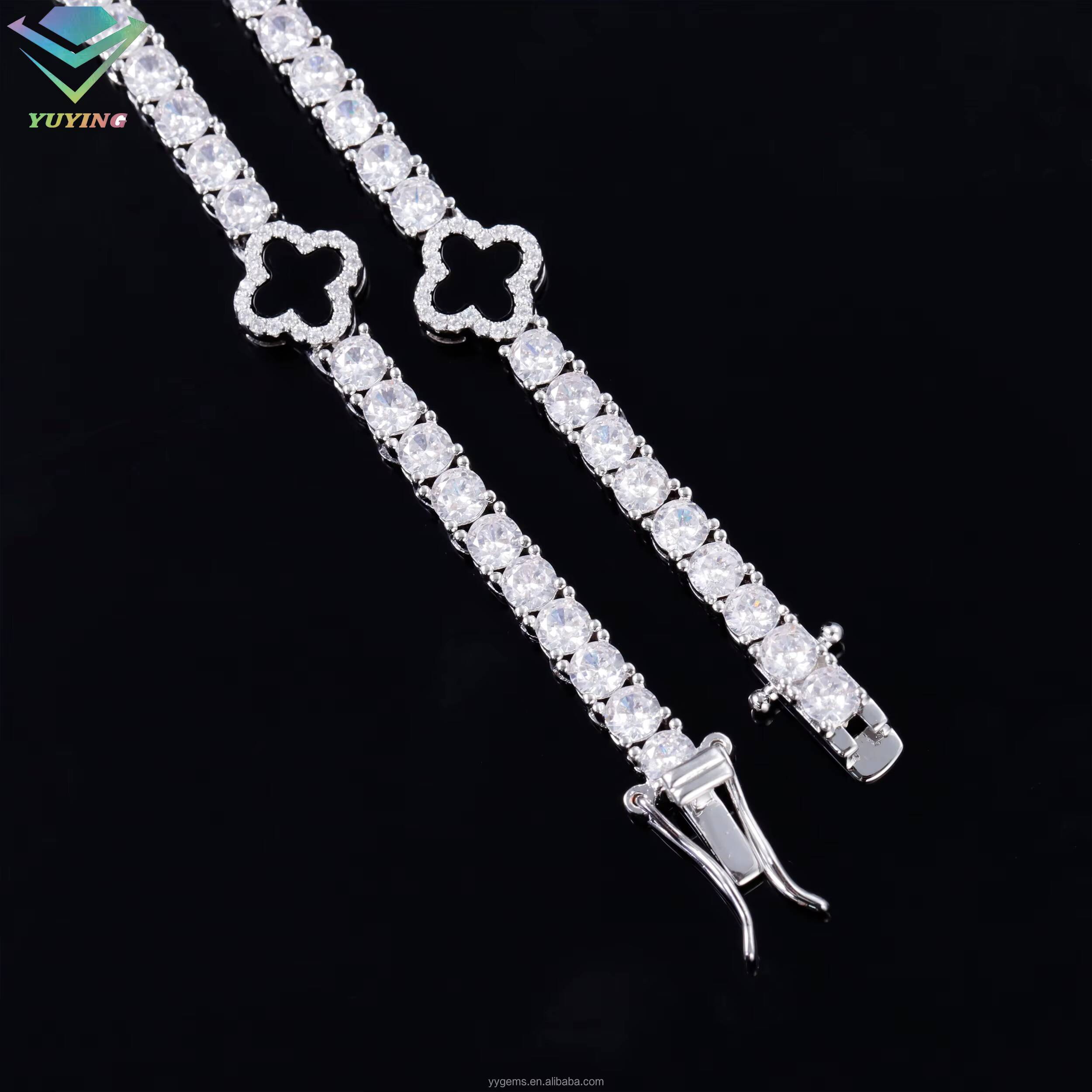 Hot Sale Clover Tennis Chain Wide 925 Sterling Silver Chain for Men Women VVS Moissanite Clover Tennis Link Chain