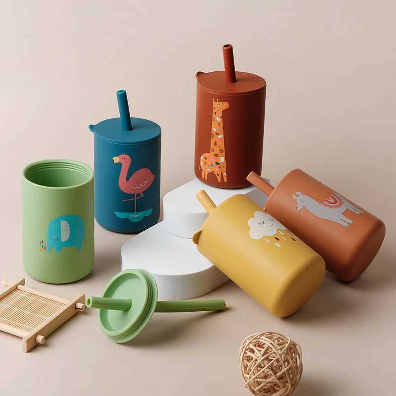 Baby Feeding Drinkware Straw Cup Baby Cartoon Learning Feeding Cup Food Grade Silicone Toddler Water Bottle Tableware BPA Free X2508061