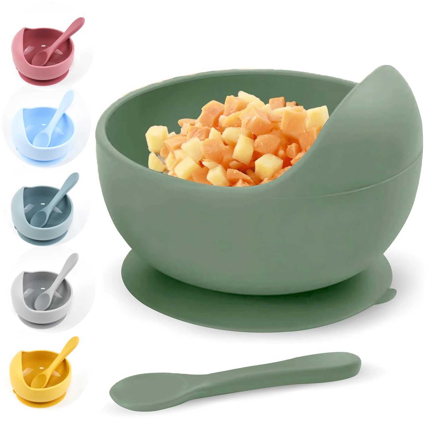 Silicone Baby Bowl Self Feeding Training Snail Bowl Infant Anti Drop Sucker Set With Spoon Set Childrens Feeding Tableware X250806