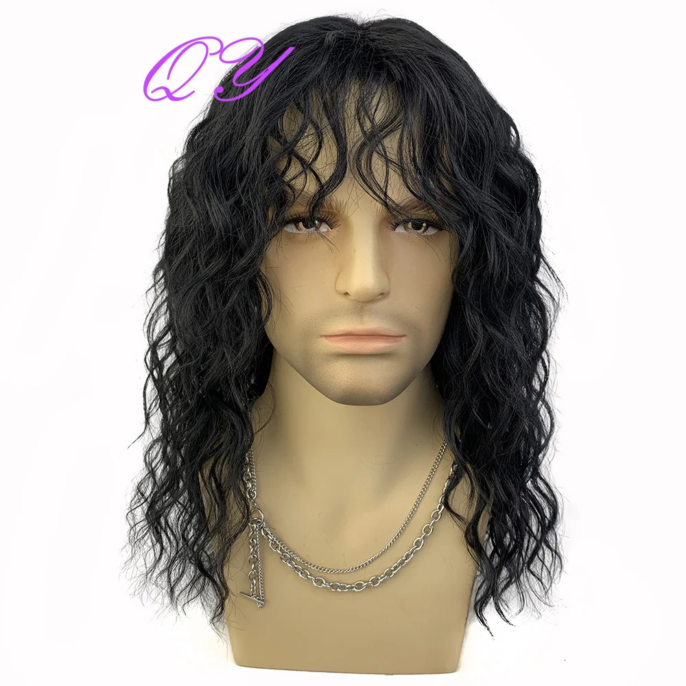 Synthetic Men Wig Natural Curly Dark Brown Color Male Wig With Bangs Water Wave Daily or Cosplay Adjustable Man Hair Wig 250805