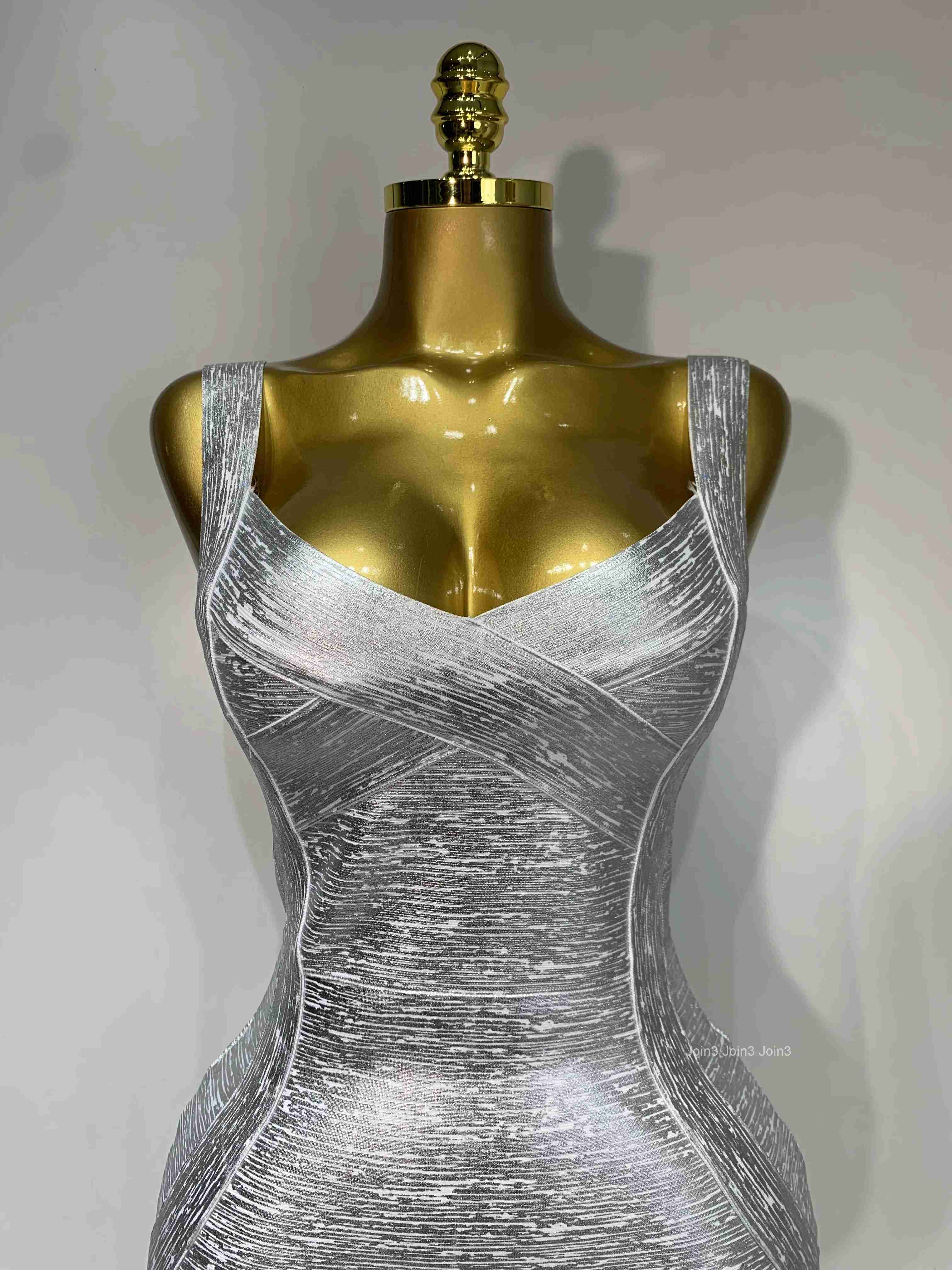 High Quality Women Sleeveless Bodycon Bandage Dress Celebrity Elegant Silver Gold Cocktail Party Birthday Dress Vestidos