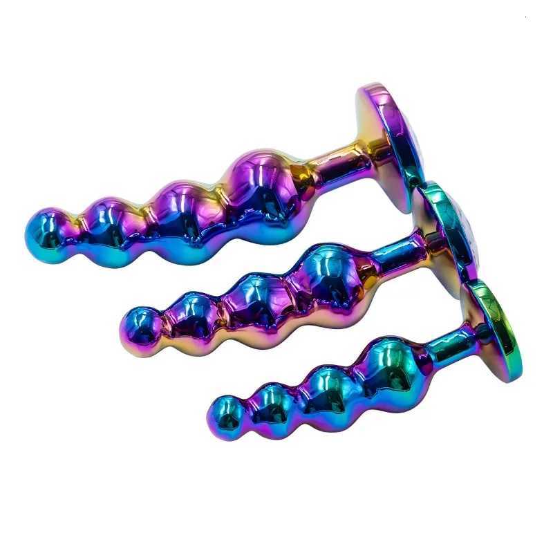 New Colorful Anal Plug Metal Anal Beads Butt Plug Metal Dildo G-spot Stimulating Prostate Massager Sex Toys for Men and Women XJ250806