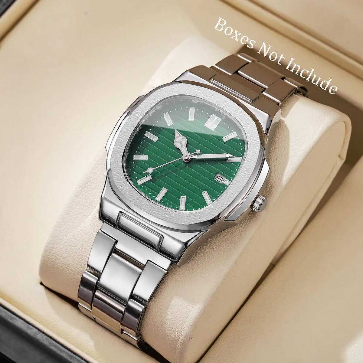 Luxury Men Busin es Fashion Square Dial Stainless Steel Strap Quartz with Calendar For Mens ClockWithout Box W250806