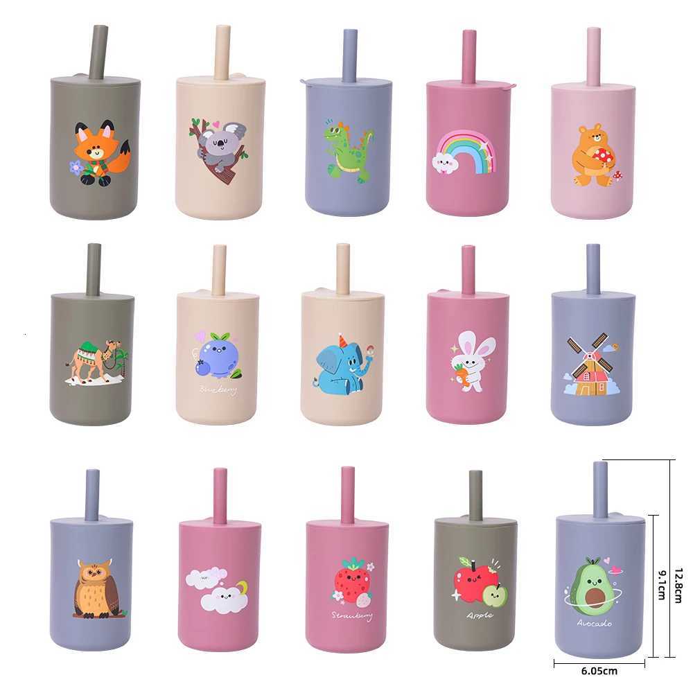 100% Baby Feeding Straw Cup Baby Cartoon Learning Feeding Cup Food Grade Silicone Toddler Water Bottle Tableware BPA Free X2508061