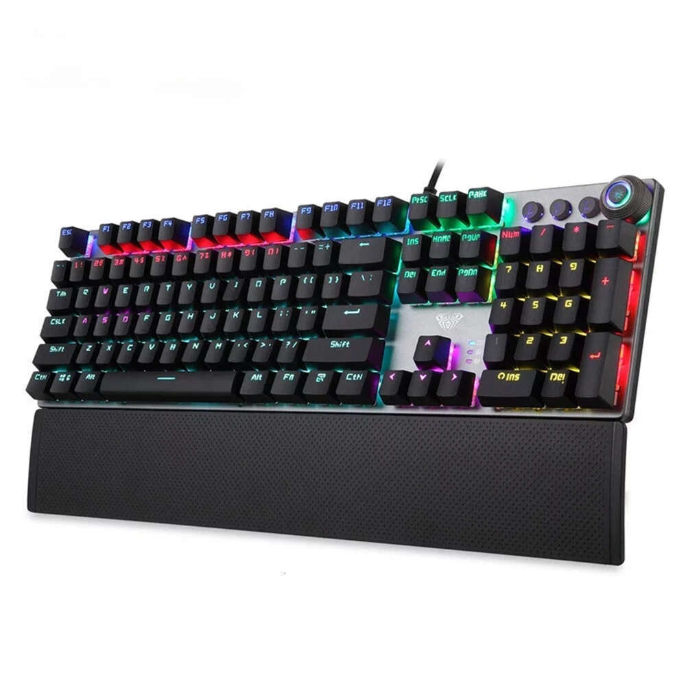 Designer Brand AULA F Gaming Mechanical Keyboard Wired Backlit Metal Anti-Ghost English Hebrew. Russian. Spanish. Arabic. Korean